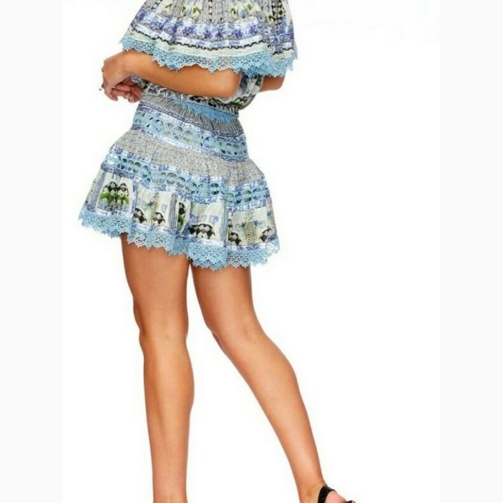 Camilla Blue Multi Off-Shoulder Crochet Trim Crop Top - Picture 4 of 10